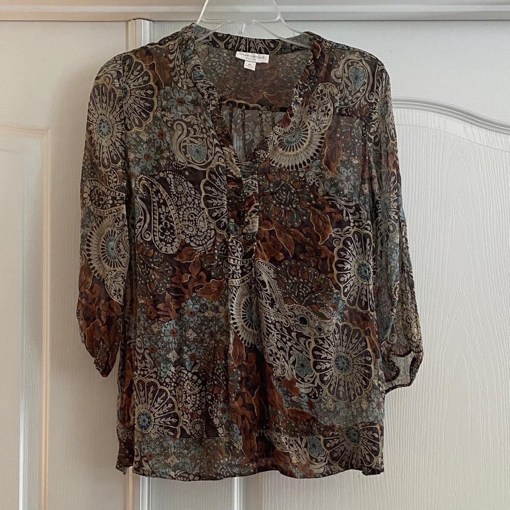 Charter Club Earthy Paisley Sheer Blouse